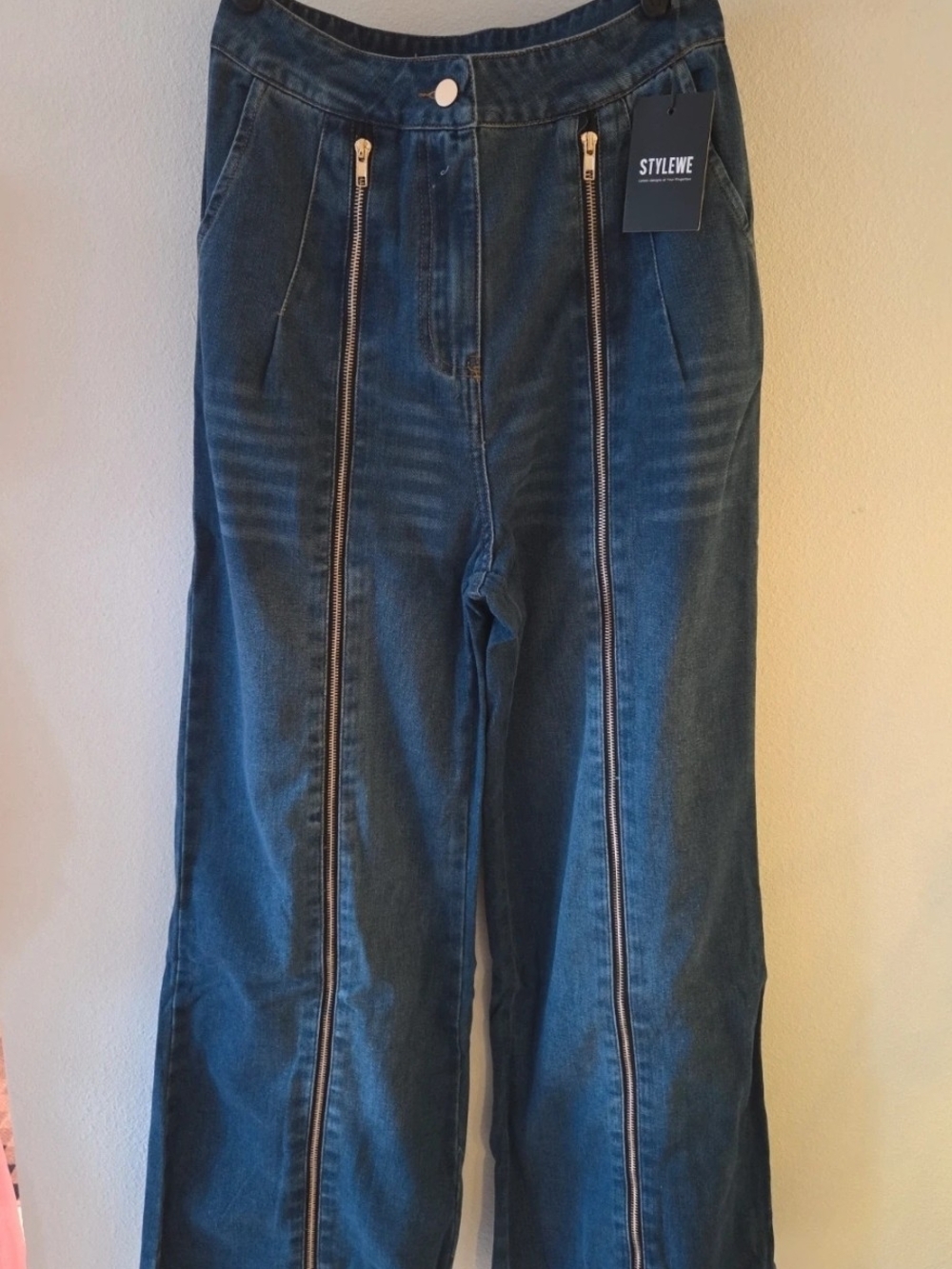 STYLEWE Dark Blue High-Rise Wide Leg Jeans with Front Zipper Seams W28 - Picture 2 of 7